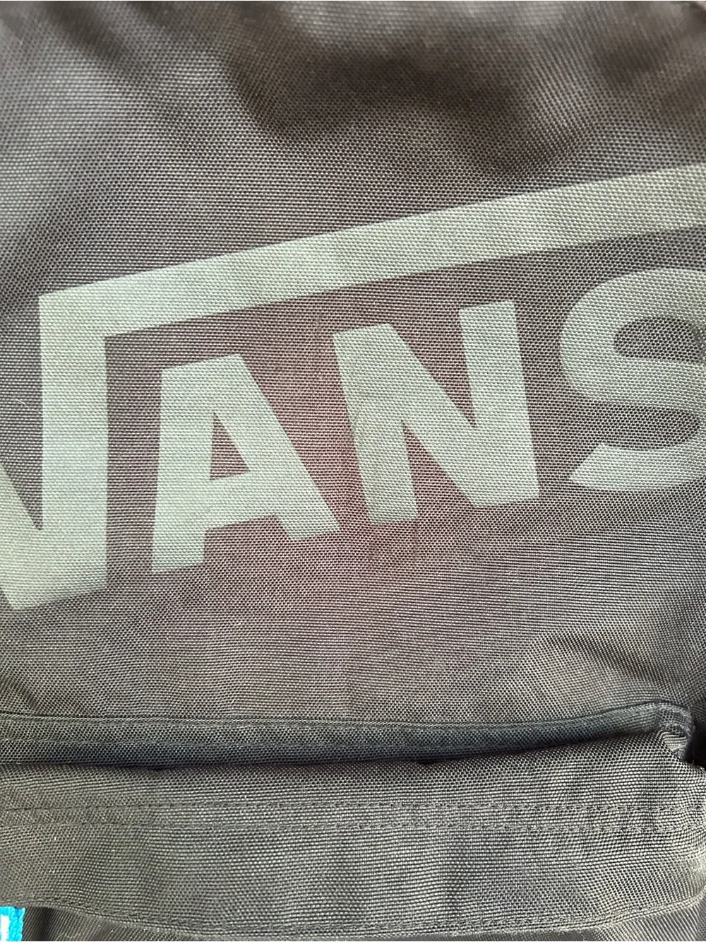 Vans Black Backpack with Grey Logo and Blue Accents